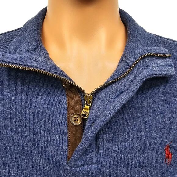 Polo Ralph Lauren 1/4 Quarter Zip AND Button Mockneck Sweater M Blue Red Pony - Picture 5 of 15